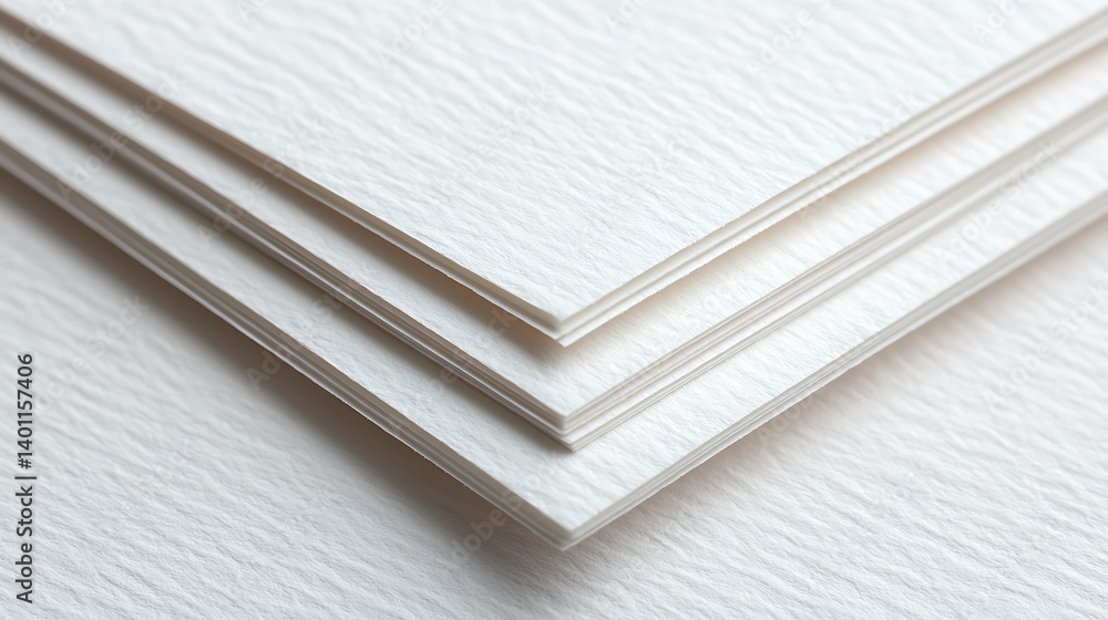 Poster stack of textured white paper: close-up view of layers for craft projects and creative backgrounds, 