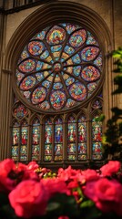 Obraz premium Colorful stained glass window with roses