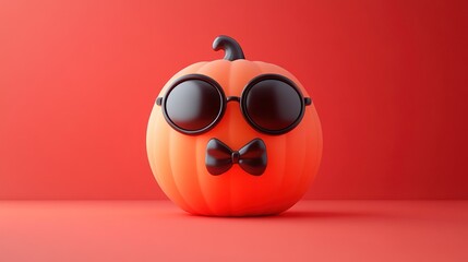 Naklejka premium Pumpkin with sunglasses and bow tie