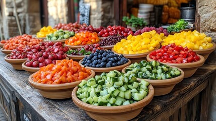 Obraz premium Fresh Fruits Vegetables Juicy Healthy Food Assortment Still-Life