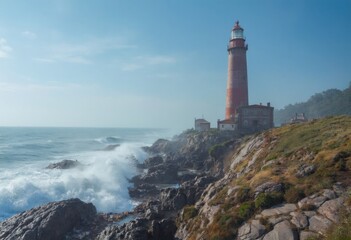 A Lighthouse Standing Tall on a Rocky Seaside Cliff