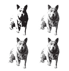 Retro punk collage  dog set. many kinds of dott stipple effect