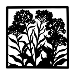 Square floral silhouette with tall wildflowers- Artistic square silhouette illustration of tall blooming wildflowers and leafy stems, perfect for decoration, textile prints, patterns, and packaging