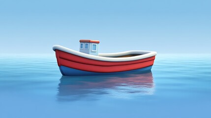 Fototapeta premium Cartoon fishing boat on calm ocean