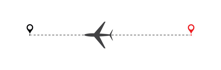 Airplane Route Dotted Line. Vector illustration of air plane flight route with the point of location line. 