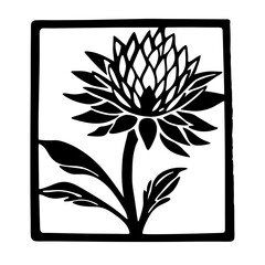 Black and White Framed Floral Illustration Artistic Botanical Print Flower Design