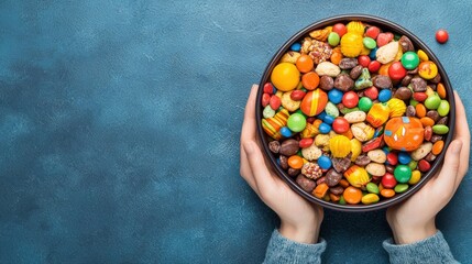 Colorful Superhero-Themed Snack Medley in a Comic Bowl: A Delightful Treat for Fans and Gatherings