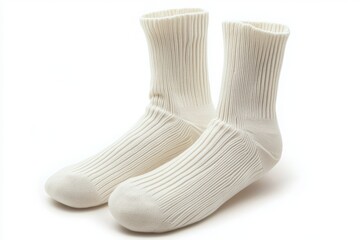 Pair of white ribbed socks isolated on white background showcasing comfort and style for everyday wear