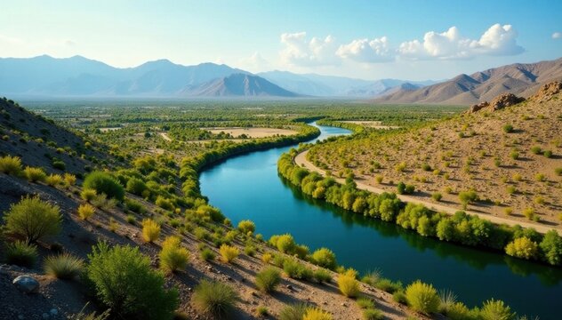 Stunning aerial vista of Tempisque meandering through Palo Verde's vibrant landscape , environment, photography, Central America