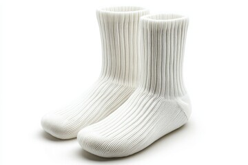 Pair of white ribbed socks isolated on white background showcasing comfort and style for everyday wear