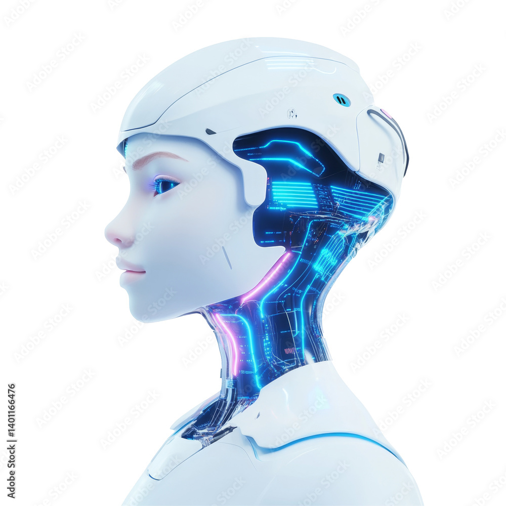 Aufkleber robot profile with futuristic design and glowing circuit pattern accents