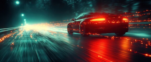 Futuristic car on a highway at night