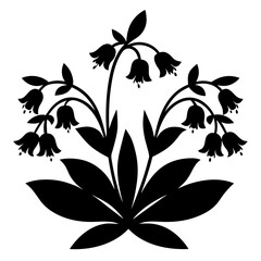 Elegant Black and White Silhouette of Blooming Flowers Botanical Illustration
