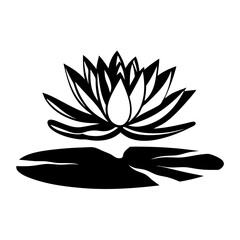 Elegant Black and White Water Lily Flower Blossom Illustration Graphic Design Art