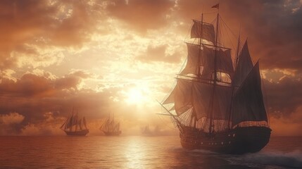 Obraz premium Sailboats at sunset