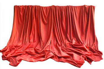Red theater curtain isolated on white background showcasing rich color and elegant folds