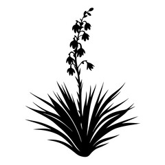 Silhouette of a Yucca Plant with Blooming Flowers in Black and White
