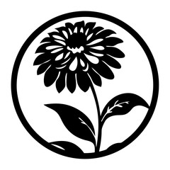 Elegant Black and White Floral Design Encircled in a Circular Frame Botanical Illustration Simple Flower Graphic