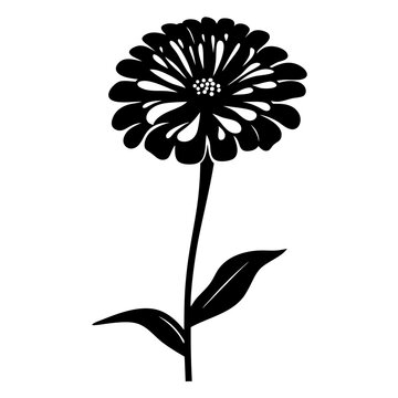 black zinnia flower silhouette on white clip art preview