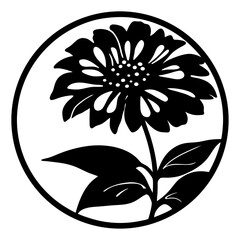 Elegant Black and White Floral Design Circular Illustration of a Sunflower in a Simple Style