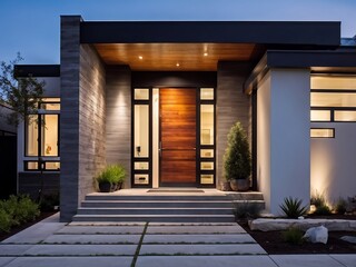 Modern Home Entrance with Wooden Door
