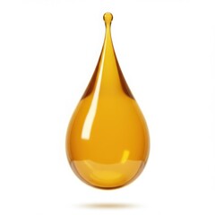 Isolated golden droplet with smooth surface on white background