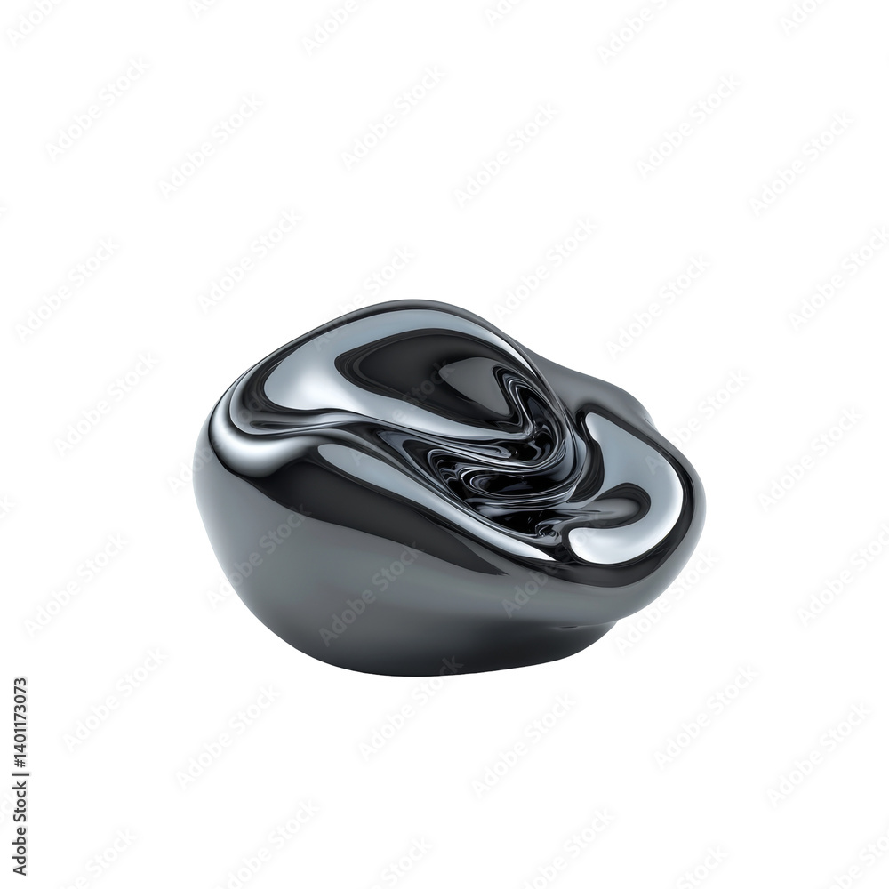 Poster liquid abstract shape with smooth metallic surface and reflective curves