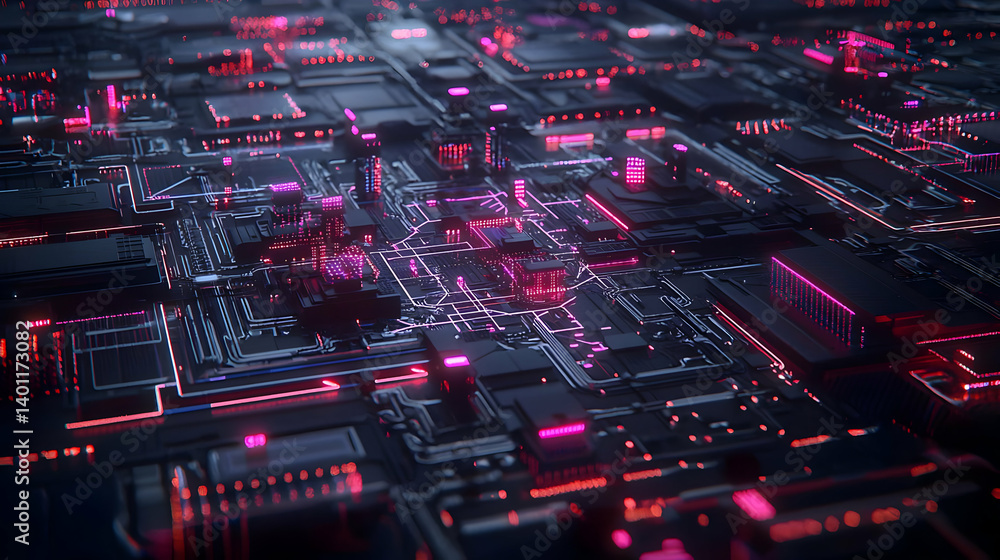 Aufkleber abstract digital circuit pattern design with pink and red lights