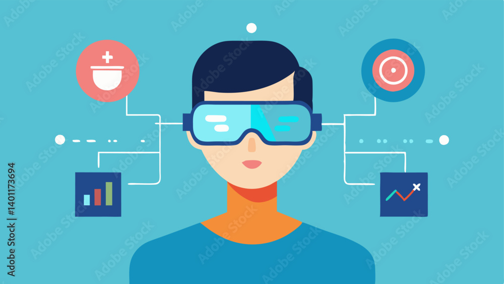 Poster user looking through glasses a user wearing ar glasses with a health metrics overlay visible to them