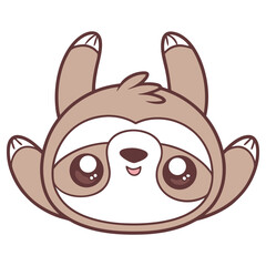 Cute Cartoon Sloth Character Hanging Upside Down on white