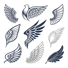 Wings icons set simple set of wing