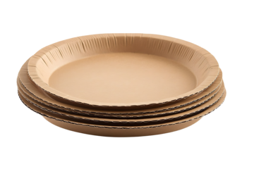 Pile of cardboard disposable plates, isolated on transparent background, high resolution PNG file