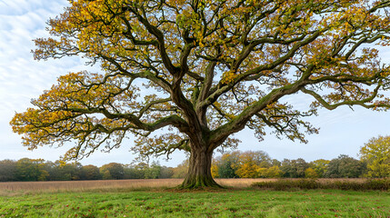 Obraz premium Majestic Autumn Oak Tree In A Field