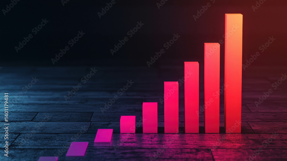 Poster colorful digital bar graph displaying growth and progress on modern background