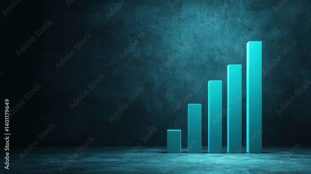 Poster increasing graph with blue bars on dark background for business growth and progress visualization
