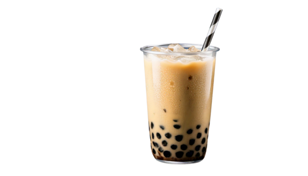 glass of milk with ice on transparent background
