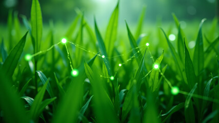 Fototapeta premium Vibrant Green Grass with Glowing Elements