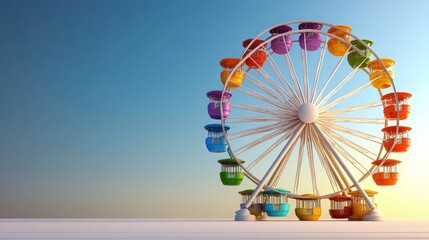 Colorful Ferris wheel against a pastel sky