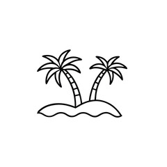 Palm Trees on Ocean Wave Vector – Line Art, Tropical Beach Illustration, Summer Clipar