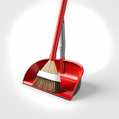 Red broom and dustpan set isolated