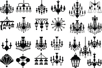 Elegant Chandelier Silhouette Vector Set for Interior Design