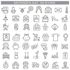 Art & Illustration A collection of minimalistic line icons themed around Mother's Day, Mother's Day Line Icons Set 