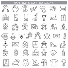 Art & Illustration A collection of minimalistic line icons themed around Mother's Day, Mother's Day Line Icons Set 
