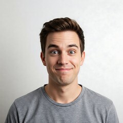 Fototapeta premium Young Man with Wide Eyes and Amused Expression, Looking at Camera, Humorous Portrait