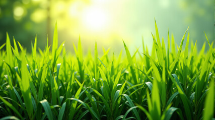 Fototapeta premium Lush Green Grass Under Warm Sunlight