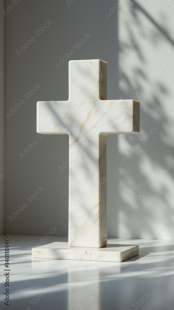 Poster christian cross with marble design displayed on a light-colored surface.