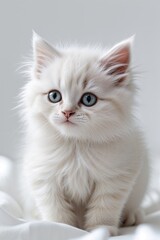 Isolated White Fluffy Kitten in Studio – Clean Background Pet Photo

