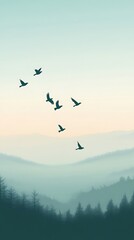 Fototapeta premium Serene morning sky with birds flying in formation