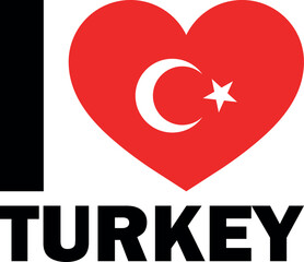 I love Turkey with heart flag . Turkey love symbol . Vector illustration