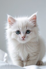 Baby Kitten with Fluffy White Fur – Studio Light Minimalist Background

